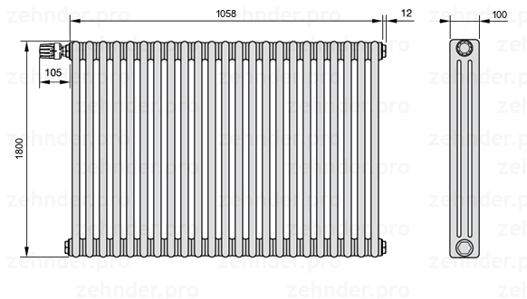 Схема (чертеж) Радиатор Zehnder Charleston 3180/23 №V011 Technoline TL